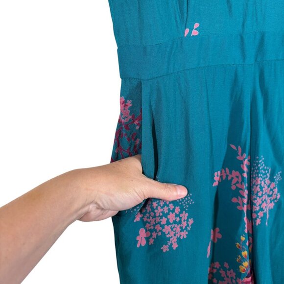 Maeve - Anthropologie Teal Floral Sleeveless Jumpsuit with Pockets US Size 2 - Picture 5 of 10